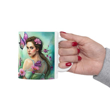 Load image into Gallery viewer, October Tourmaline Birth Month Colors Fairies &amp; Butterflies #3 Mug 11oz mug AI-Generated Artwork
