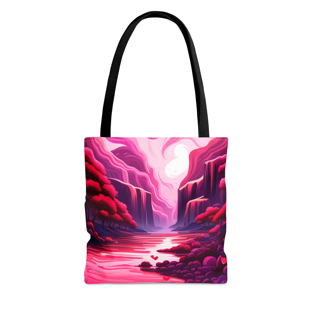 Mountain Love the Pink Heart Series #2 Tote Bag AI Artwork 100% Polyester