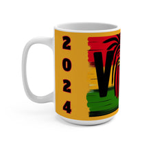 Load image into Gallery viewer, 2024 Election Mask Yellow, Civic Engagement Straw Ceramic Coffee Mug 15oz
