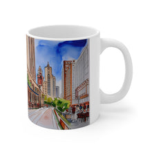Load image into Gallery viewer, At the Cafe Chicago Magnificent Mile #24 Mug 11oz mug AI-Generated Artwork
