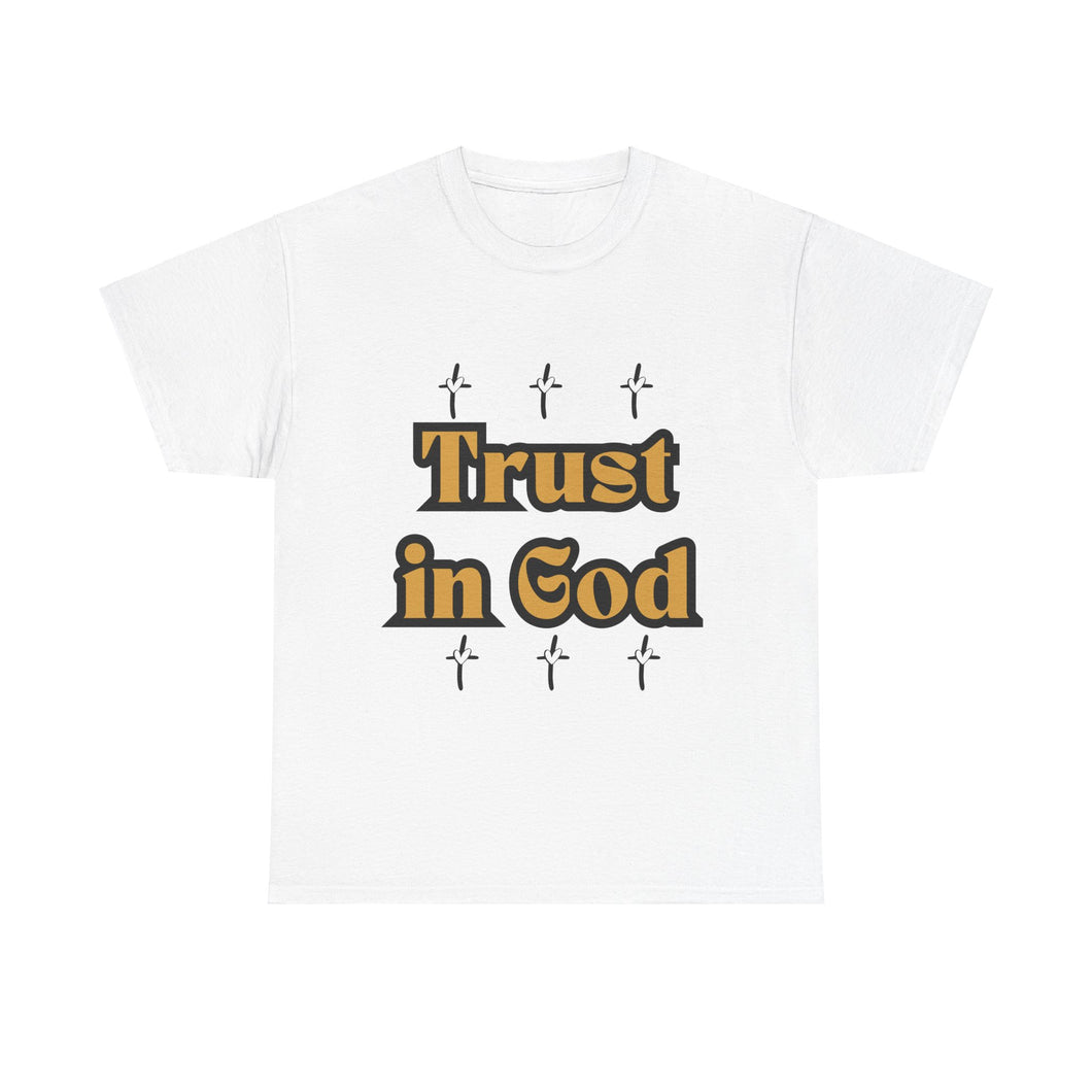 Trust in God Cross Gold Tee Unisex Design Message Bubble