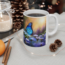 Load image into Gallery viewer, September Sapphire Amethyst Birth Month Colors Fairies &amp; Butterflies #2 Mug 11oz mug AI-Generated Artwork
