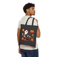 Load image into Gallery viewer, Trick-or-Treat Halloween Kids Hoodie Cotton Canvas Tote Bag 15&quot; x 16&quot; Spooky Ghost, Jack-O-Lantern,  Candy Cones Candy
