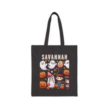 Load image into Gallery viewer, Custom Customize Trick-or-Treat Halloween Kids Witch Bride Cotton Canvas Tote Bag 15&quot; x 16&quot; Spooky Ghost, Jack-O-Lantern,  Candy Cones Candy
