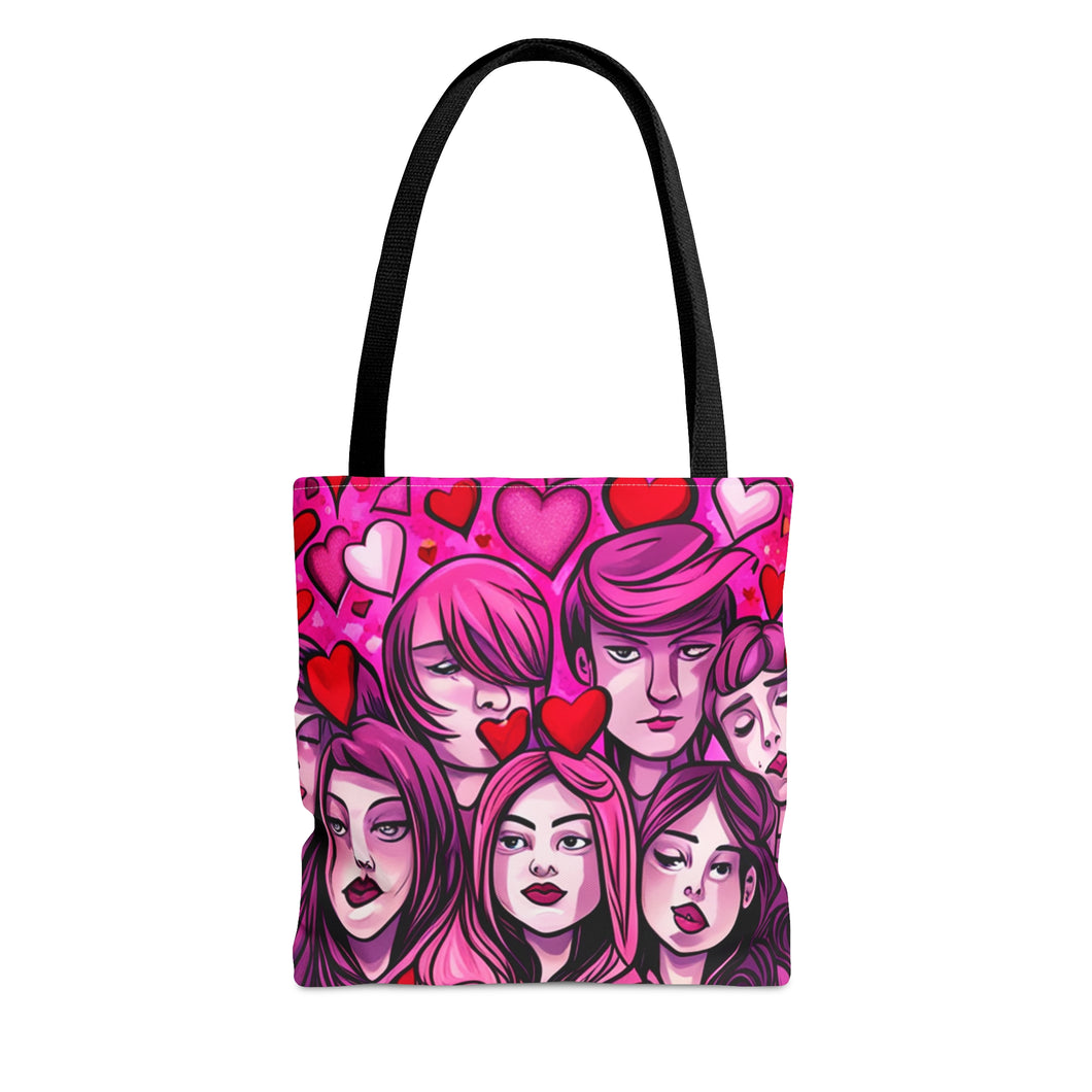 Faces of Love the Pink Heart Series #16 Tote Bag AI Artwork 100% Polyester