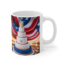 Load image into Gallery viewer, Happy 4th of July USA Flag Wedding Cake Celebration #9 Ceramic 11oz mug AI Artwork
