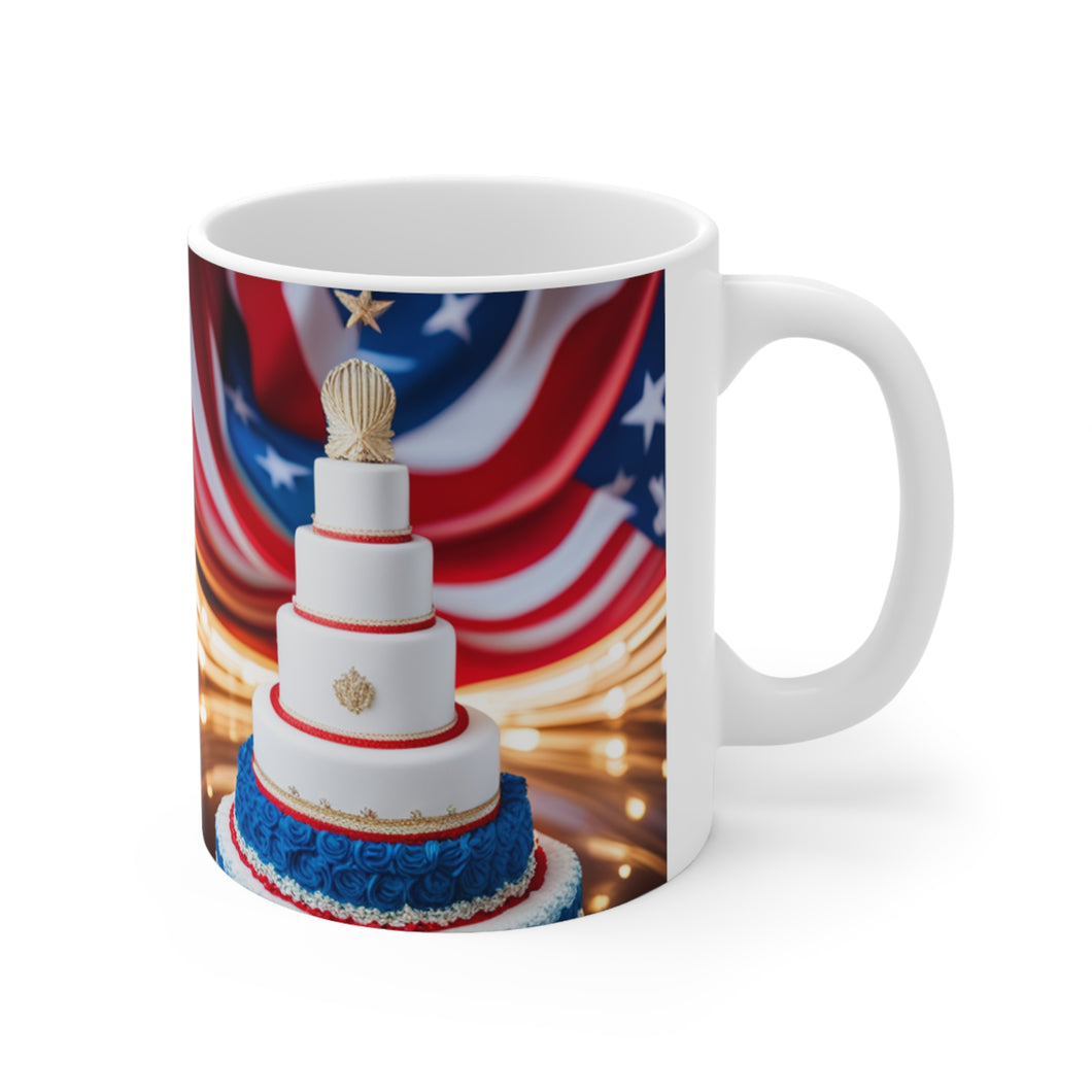 Happy 4th of July USA Flag Wedding Cake Celebration #9 Ceramic 11oz mug AI Artwork
