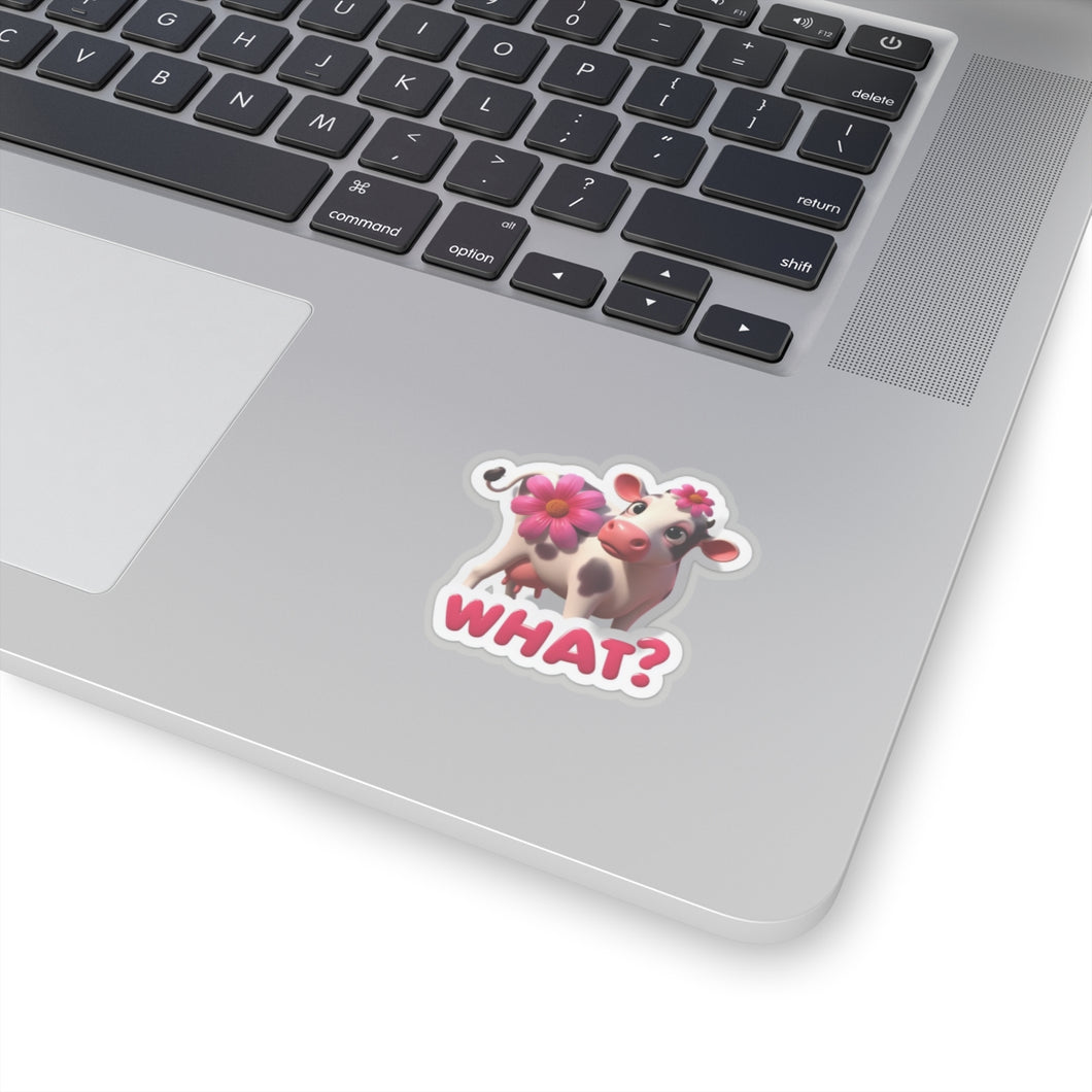 Cute Pink Cow What did I Do, Stickers, Laptop, Whimsical Cow, #1