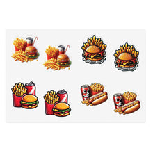 Load image into Gallery viewer, Hot Dog, Burgers &amp; Fries Foodie Vinyl Sticker Sheets - 4 Foods/2 each 8pc Set
