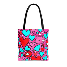 Load image into Gallery viewer, Red, Blue and Pink Heart Series Tote Bag AI Artwork 100% Polyester #19
