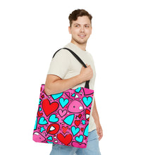 Load image into Gallery viewer, Red, Blue and Pink Heart Series Tote Bag AI Artwork 100% Polyester #19
