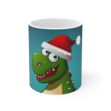 Load image into Gallery viewer, Dinosaur Raptor Rocks Christmas Santa Red Hat Ceramic Mug 11oz Design #5 Wrap-a-round
