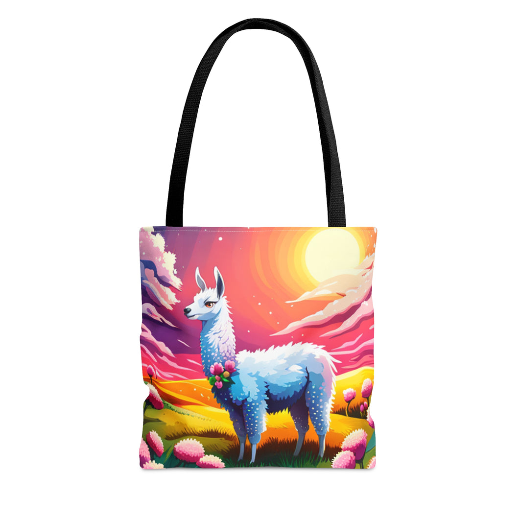 Llama Setting Sun #4 Tote Bag AI Artwork 100% Polyester