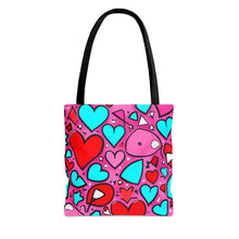 Load image into Gallery viewer, Red, Blue and Pink Heart Series Tote Bag AI Artwork 100% Polyester #19
