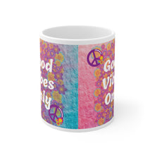 Load image into Gallery viewer, Floral Good Vibes Only Peace Sign Ceramic Mug 11oz Design Wrap-a-round

