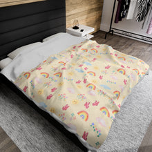 Load image into Gallery viewer, Velveteen Plush Blanket with Rainbows and Butterflies
