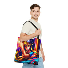 Load image into Gallery viewer, Mardi Gras Ribbon Mask #2 Tote Bag AI Artwork 100% Polyester
