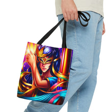 Load image into Gallery viewer, Mardi Gras Ribbon Mask #2 Tote Bag AI Artwork 100% Polyester
