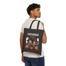 Load image into Gallery viewer, Custom Customize Trick-or-Treat Halloween Kids Cowboy &amp; Girl Cotton Canvas Tote Bag 15&quot; x 16&quot; Spooky Ghost, Jack-O-Lantern,  Candy Cones
