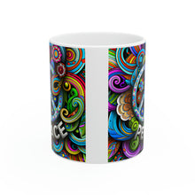 Load image into Gallery viewer, Peace Symbol Floral Ceramic 11oz AI Decorative Mug
