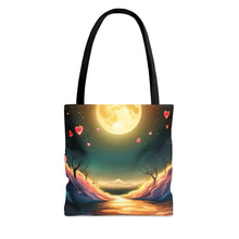 Load image into Gallery viewer, Full Moon Light Hearts Red Skies Series #5 Tote Bag AI Artwork 100% Polyester
