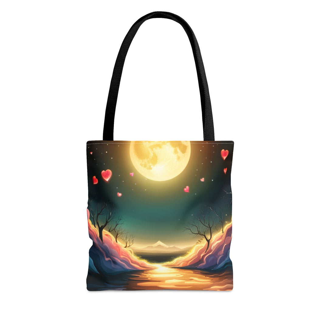 Full Moon Light Hearts Red Skies Series #5 Tote Bag AI Artwork 100% Polyester
