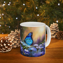 Load image into Gallery viewer, September Sapphire Amethyst Birth Month Colors Fairies &amp; Butterflies #2 Mug 11oz mug AI-Generated Artwork
