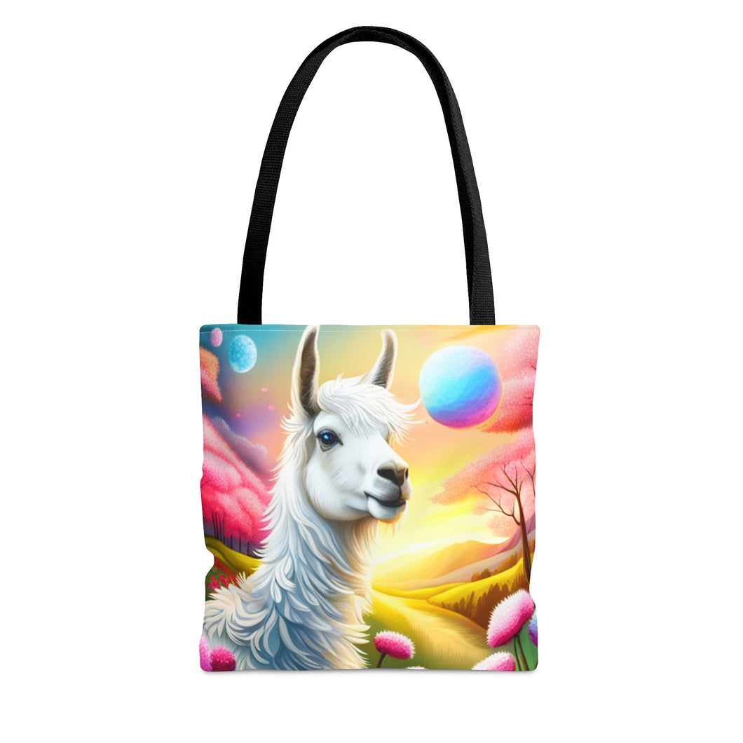 Llama Wondering Sun #5 Tote Bag AI Artwork 100% Polyester