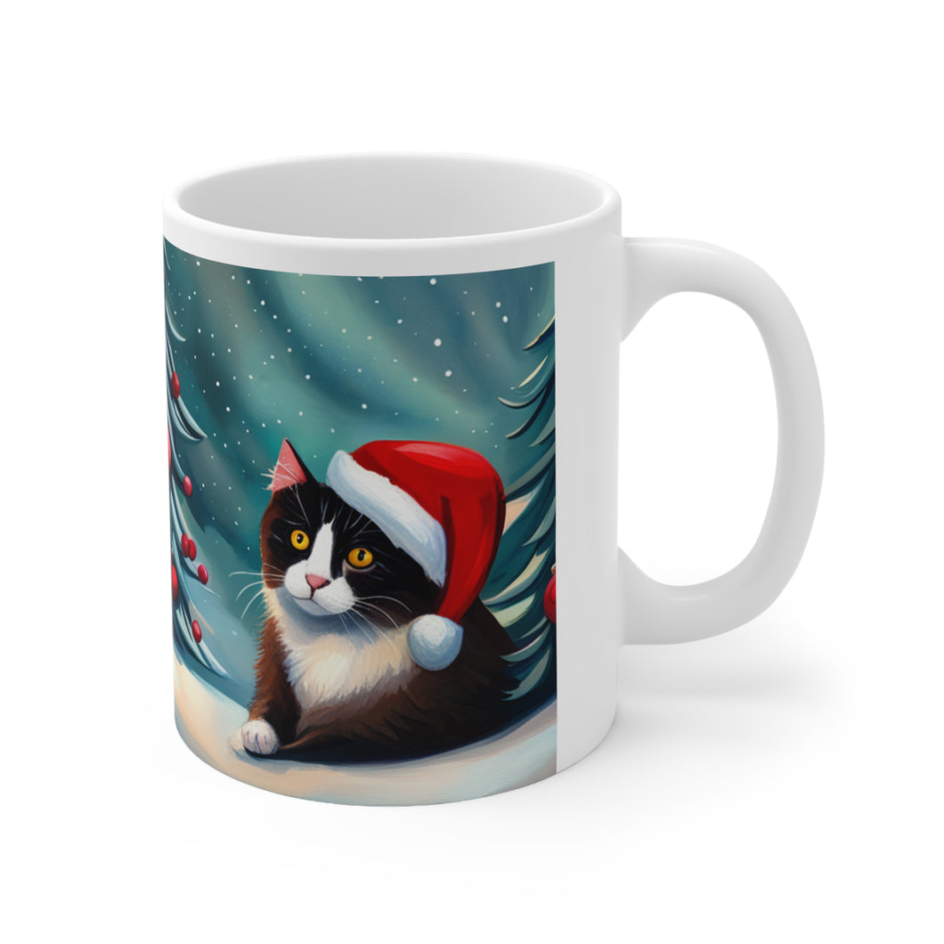 Personalized Fancy Shy Kitty Christmas Vibes Ceramic Mug 11oz Design #3 Custom