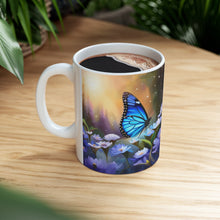 Load image into Gallery viewer, September Sapphire Amethyst Birth Month Colors Fairies &amp; Butterflies #2 Mug 11oz mug AI-Generated Artwork
