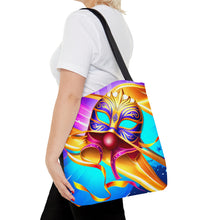 Load image into Gallery viewer, Mardi Gras Ribbon Mask #4 Tote Bag AI Artwork 100% Polyester
