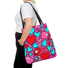 Load image into Gallery viewer, Red, Blue and Pink Heart Series Tote Bag AI Artwork 100% Polyester #19
