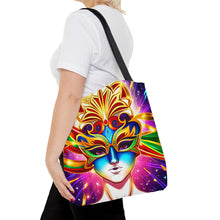 Load image into Gallery viewer, Mardi Gras Ribbon Mask #1 Tote Bag AI Artwork 100% Polyester
