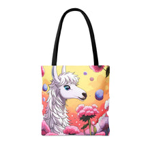 Load image into Gallery viewer, Llama Smells like Cotton Candy #3 Tote Bag AI Artwork 100% Polyester
