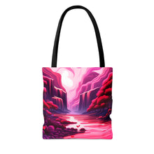 Load image into Gallery viewer, Mountain Love the Pink Heart Series #2 Tote Bag AI Artwork 100% Polyester
