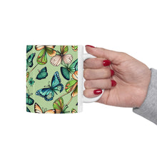 Load image into Gallery viewer, August Peridot Birth Month Colors Fairies &amp; Butterflies #4 Mug 11oz mug AI-Generated Artwork
