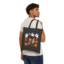 Load image into Gallery viewer, Trick-or-Treat Halloween Kids Witch Cowboy &amp; Cowgirl Cotton Canvas Tote Bag 15&quot; x 16&quot; Spooky Ghost, Jack-O-Lantern,  Candy Cones Candy
