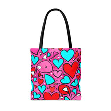 Load image into Gallery viewer, Red, Blue and Pink Heart Series Tote Bag AI Artwork 100% Polyester #19
