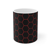 Load image into Gallery viewer, Beehive Honeycomb Pattern Red &amp; Black Ceramic Mug 11oz Design Wrap-a-round
