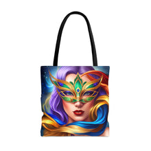 Load image into Gallery viewer, Mardi Gras Ribbon Mask #8 Tote Bag AI Artwork 100% Polyester
