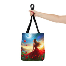 Load image into Gallery viewer, Moon Light Hearts Red Skies Series #4 Tote Bag AI Artwork 100% Polyester
