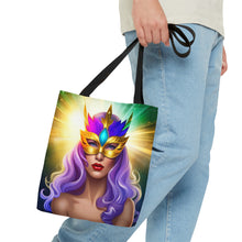 Load image into Gallery viewer, Mardi Gras Ribbon Mask #5 Tote Bag AI Artwork 100% Polyester
