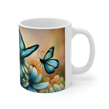 Load image into Gallery viewer, March Aquamarine Birth Month Colors Fairies &amp; Butterflies #2 Mug 11oz mug AI-Generated Artwork
