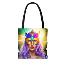 Load image into Gallery viewer, Mardi Gras Ribbon Mask #5 Tote Bag AI Artwork 100% Polyester
