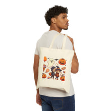 Load image into Gallery viewer, Trick-or-Treat Halloween Kids Hoodie Cotton Canvas Tote Bag 15&quot; x 16&quot; Spooky Ghost, Jack-O-Lantern,  Candy Cones Candy
