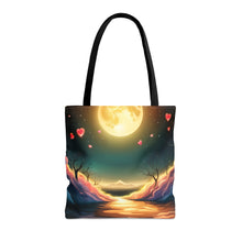 Load image into Gallery viewer, Full Moon Light Hearts Red Skies Series #5 Tote Bag AI Artwork 100% Polyester
