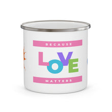 Load image into Gallery viewer, Splash Peace Symbol Love matters Enamel Campfire Mug 12oz 3.07&quot; x 3.39&quot; Wrap-a-round Design Stainless Steel
