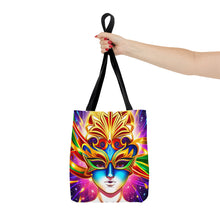 Load image into Gallery viewer, Mardi Gras Ribbon Mask #1 Tote Bag AI Artwork 100% Polyester
