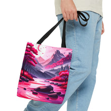 Load image into Gallery viewer, Mountain Love the Pink Heart Series #3 Tote Bag AI Artwork 100% Polyester
