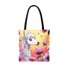 Load image into Gallery viewer, Llama Smells like Cotton Candy #3 Tote Bag AI Artwork 100% Polyester
